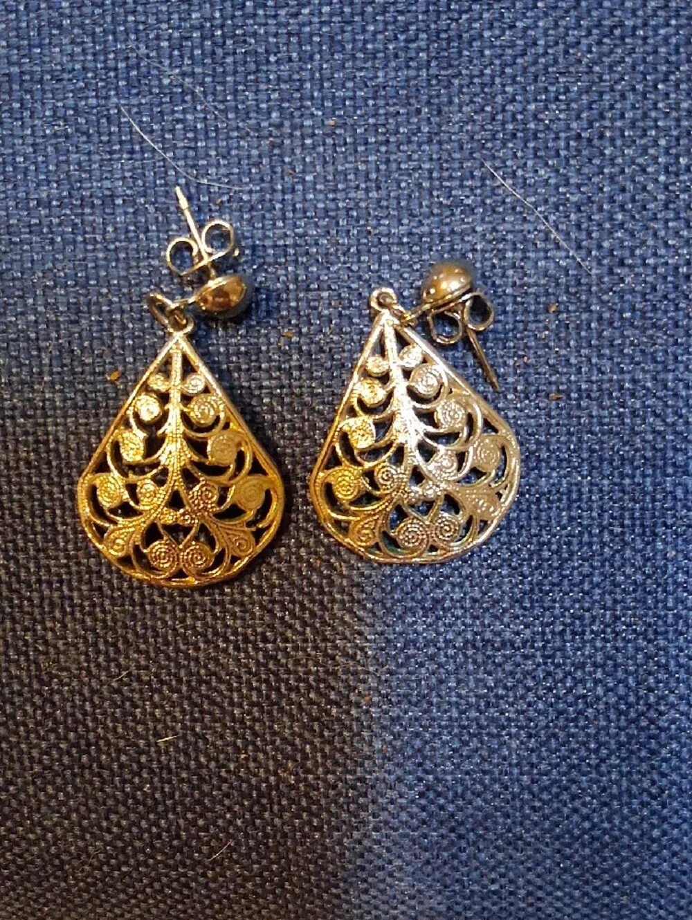 Silver Tone Filigree Teardrop Earrings - Silver